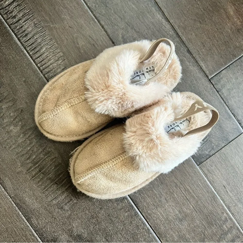 Nicole Miller New York Fur Lined Clog Slippers Boots 9 Tan Brown Strap